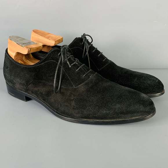 PRADA Black Suede Pointed Toe Lace-Up Shoes - Picture 1 of 10